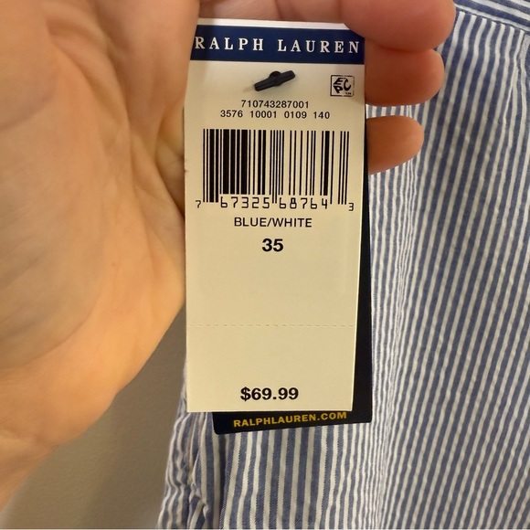 NWT Polo Ralph Lauren Men’s Blue White Striped Shorts Size 35 Classic Preppy - Picture 2 of 10